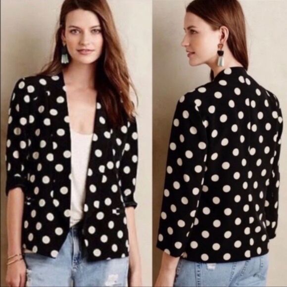 Anthropologie Corey Lynn Carter Point Open Tuxedo Style Polka Dot Jacket Sz 4 - Picture 1 of 10